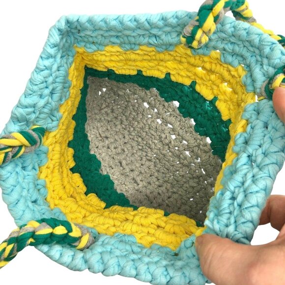 Handcrafted Multicolor Crochet Tote Bag With Braided Handles Unique Design Retro - Picture 6 of 6